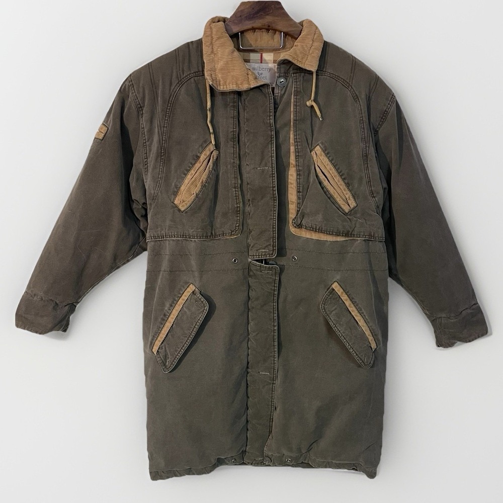 Vtg Mulberry Street Canvas Corduroy Trim Down Coat Flannel Lined Utilty Chore M